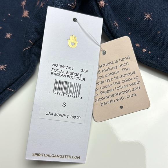 Spiritual Gangster Navy Blue Zodiac Bridget Raglan Pullover, Sz S NWT - Picture 9 of 12